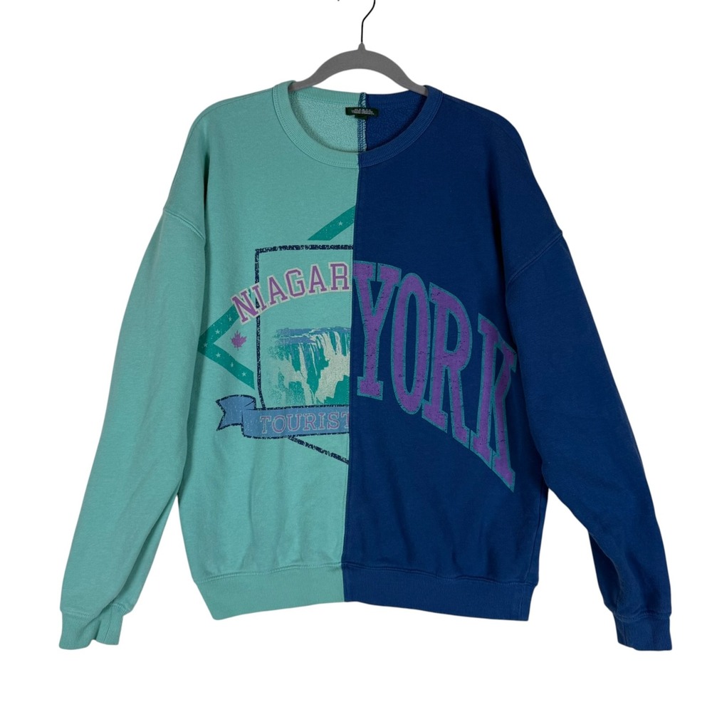 Wild Fable Sweatshirt Womens M Blue Green Niagara York Tourist Colorblock